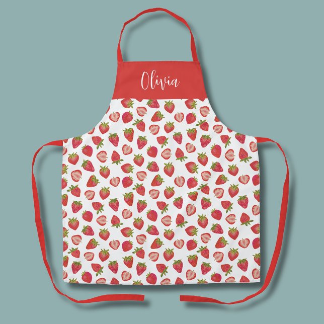 Lustiges Erdbeer-Muster Schürze (Strawberry pattern personalized name apron.  Matching kitchen and homeware range available.)