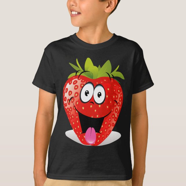 Lustiges Erdbeergesicht, das heraus Zunge haftet T-Shirt (Vorderseite)