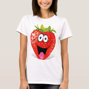 Lustiges Erdbeergesicht, das heraus Zunge haftet T-Shirt
