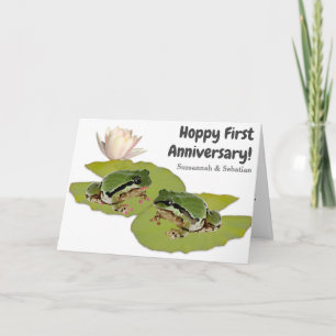 Lustiges erstes Hochzeitsfrosch-Paar-Foto auf Seer Karte
