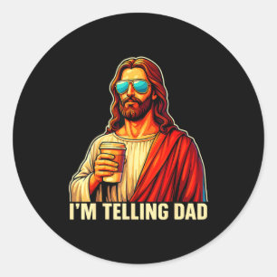 Lustiges "Erzähl es Papa" T-Shirt religiös christl Runder Aufkleber
