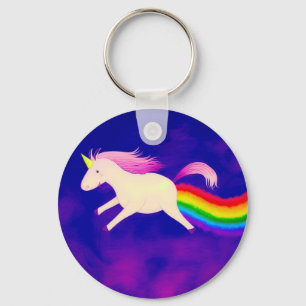 Lustiges Farting Fliegen-Einhorn ein Regenbogen Schlüsselanhänger