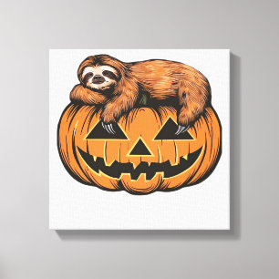 Lustiges Faultier auf Halloween-Kürbis Essential T Leinwanddruck
