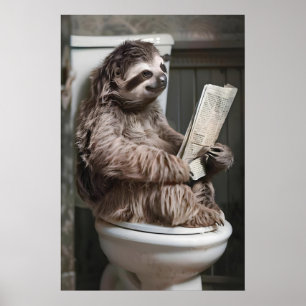 Lustiges Faultier-Badezimmer-Druck, Zeitung-Toilet Poster