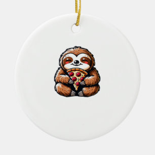 Lustiges Faultier beim Pizzaessen, Kawaii Tierlieb Keramik Ornament