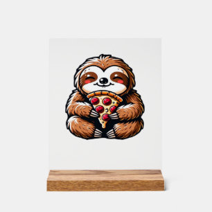 Lustiges Faultier, das Pizza isst, Kawaii-Tierlieb Acrylschild