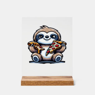 Lustiges Faultier, das Pizza isst, Kawaii Tierlieb Acrylschild