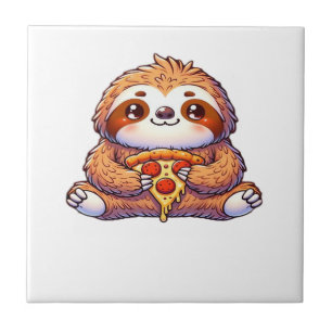Lustiges Faultier, das Pizza isst, Kawaii-Tierlieb Fliese