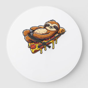 Lustiges Faultier, das Pizza isst, Kawaii-Tierlieb Große Wanduhr