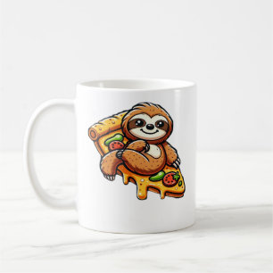 Lustiges Faultier, das Pizza isst, Kawaii-Tierlieb Kaffeetasse