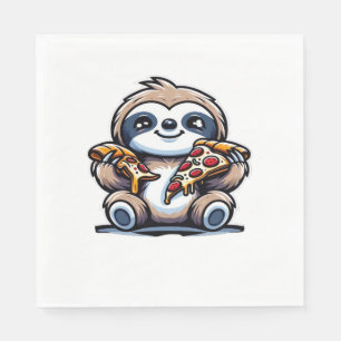 Lustiges Faultier, das Pizza isst, Kawaii-Tierlieb Serviette