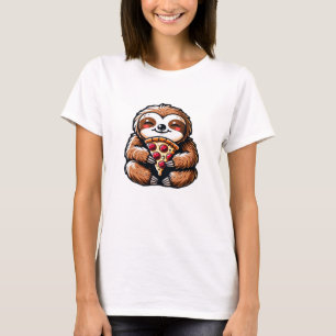 Lustiges Faultier, das Pizza isst, Kawaii-Tierlieb T-Shirt