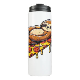 Lustiges Faultier, das Pizza isst, Kawaii-Tierlieb Thermosbecher