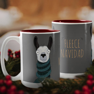 Lustiges Festliches 'Fleece Navidad' Lama Cartoon Zweifarbige Tasse