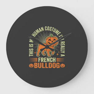 Lustiges Französische Bulldogge Halloween-Mensch K Große Wanduhr