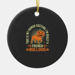 Lustiges Französische Bulldogge Halloween-Mensch K Keramik Ornament