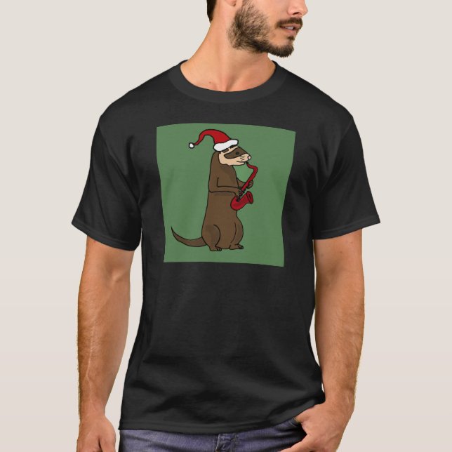 Lustiges Frettchen, das Saxophon-Weihnachtskunst T-Shirt (Vorderseite)