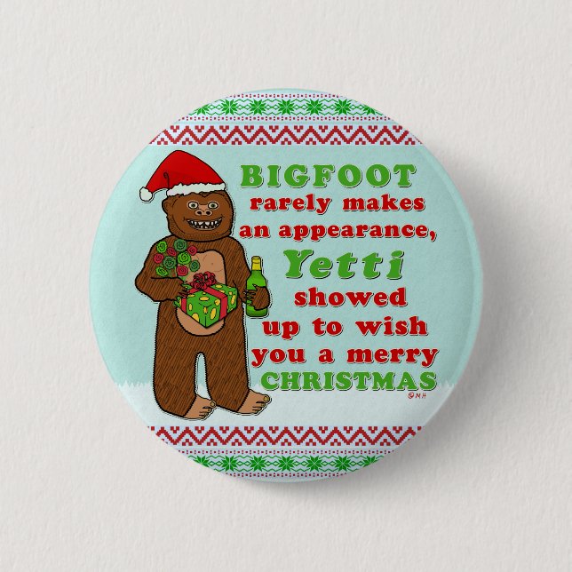 Lustiges frohe Weihnachten Bigfoots Sasquatch Button (Vorderseite)