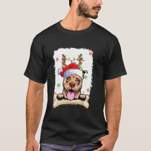 Lustiges Frohe Weihnachten Süßer Santa Pitbull Wei T-Shirt