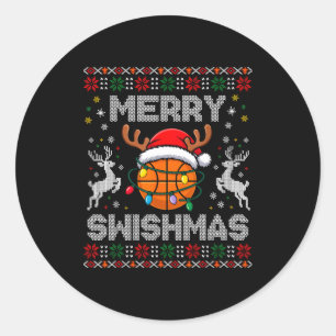 Lustiges Frohes Swishmas Basketball Weihnachten Re Runder Aufkleber