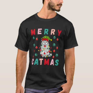 Lustiges Fröhliches Katz Weihnachten Katze Lichter T-Shirt