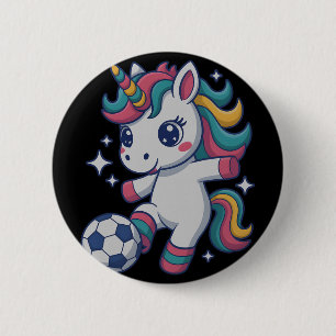 Lustiges Fußball-Einhorn, einfach ein Mädchen, das Button