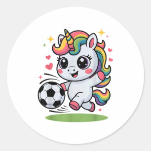 Lustiges Fußball-Einhorn, einfach ein Mädchen, das Runder Aufkleber