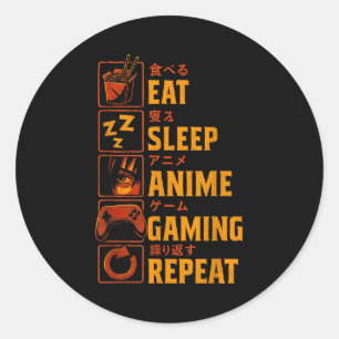 Lustiges Gamer Anime Grafik T-Shirt Männer Jungen Runder Aufkleber