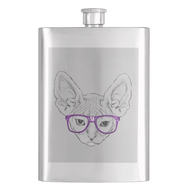 Lustiges Geeky Nerdy Sphynx mit aufgenommenen Flachmann (Vorderseite)