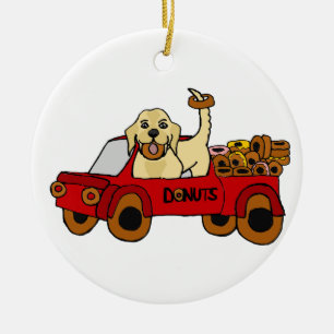 Lustiges gelbes Labrador retriever im Krapfen-LKW Keramikornament