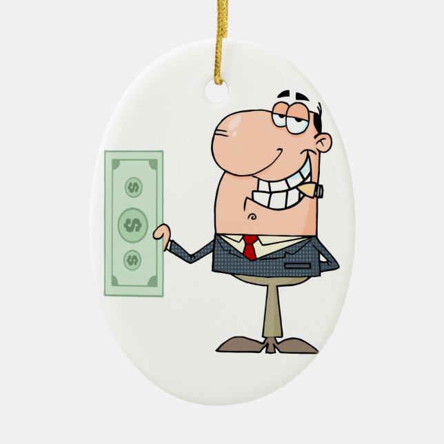 lustiges Geld hungriger Geschäftsmann Cartoon Keramikornament (Vorne)