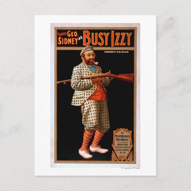 Lustiges Geo. Sidney als Busy Izzy Theaterplakat Postkarte (Vorderseite)