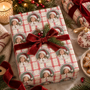 Lustiges Gesicht Foto Frohe Weihnachten Roter Tart Geschenkpapier