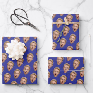 Lustiges Gesicht Grün Benutzerdefiniertes Foto Geb Geschenkpapier Set