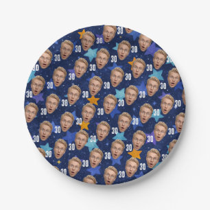 Lustiges Gesicht Personalisiertes Foto Blaue Party Pappteller