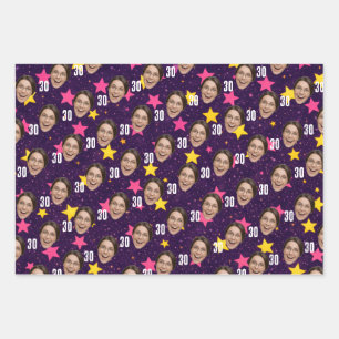 Lustiges Gesicht Personalisiertes Foto Rosa Party- Geschenkpapier Set