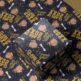 Lustiges Gesichtsfoto Abschlussmütze Navy Geschenk Geschenkpapier
