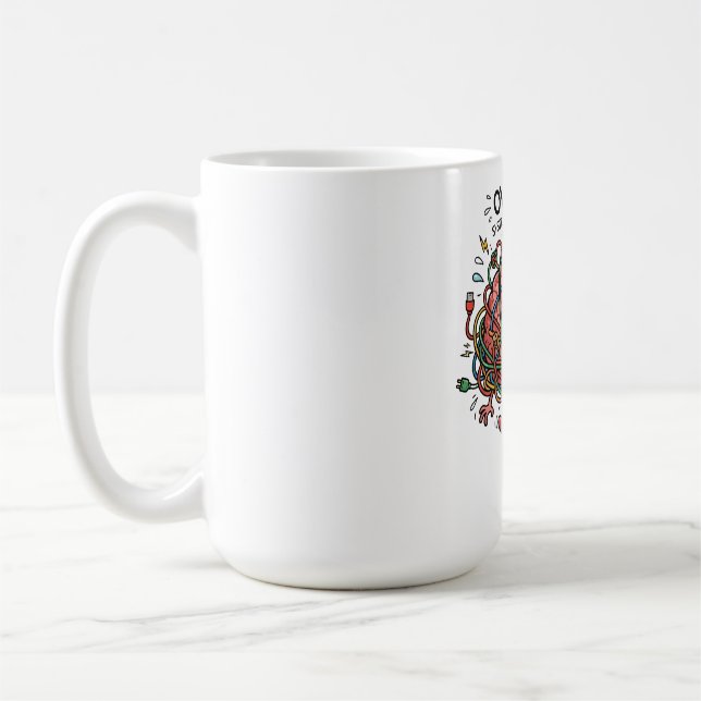 Lustiges Gestresstes Gehirn Überlastete Kabelsalat Kaffeetasse (Links)