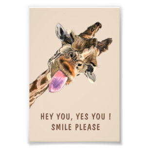 Lustiges Giraffen Poster Hey Du Lächele Bitte