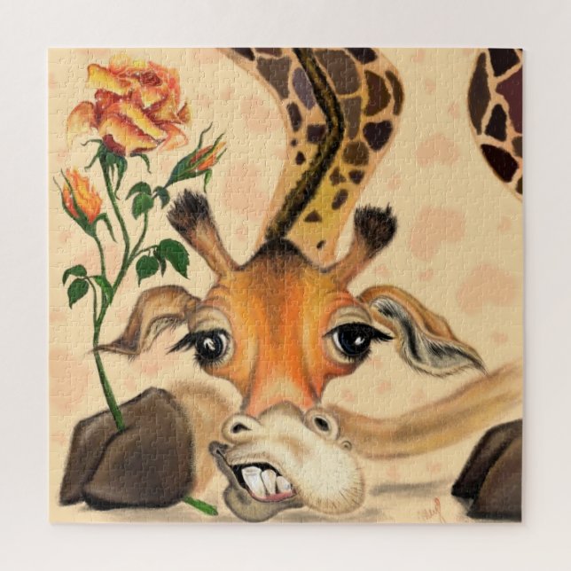 Lustiges Giraffen-Puzzle mit Rose (Vertikal)