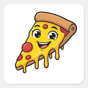Lustiges glückliches Pizzastück mit dehnbarem Käse Quadratischer Aufkleber