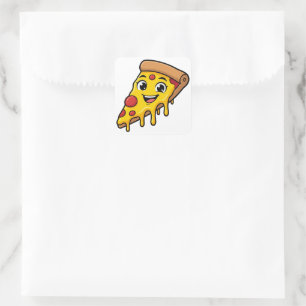 Lustiges glückliches Pizzastück mit dehnbarem Käse Quadratischer Aufkleber