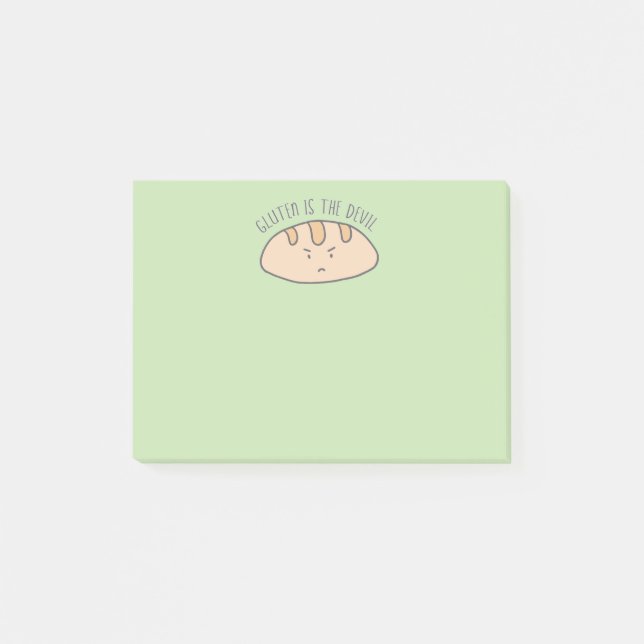 Lustiges Gluten ist der hellgrüne Teufel Post-it Klebezettel (Vorderseite)
