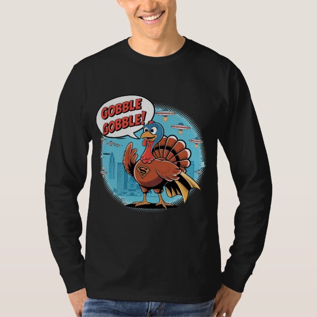 Lustiges Gobble Gobble Super Truthahn Comic-Shirt T-Shirt (Vorderseite)
