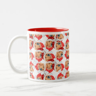 Lustiges Golden Retriever-Gesicht Weihnachtsmuster Zweifarbige Tasse