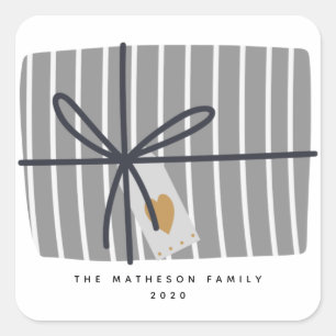 Lustiges graues Streifen-verpacktes Geschenkdesign Quadratischer Aufkleber