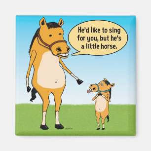 Lustiges großes Pferd und kleiner Magnet