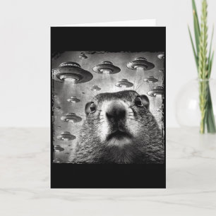 Lustiges Groundhog-Selfie mit Alien-Ufos Groundhog Karte