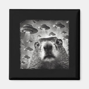 Lustiges Groundhog-Selfie mit Alien-Ufos Groundhog Magnet