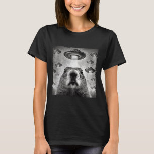 Lustiges Groundhog Selfie mit Alien Ufos Groundhog T-Shirt